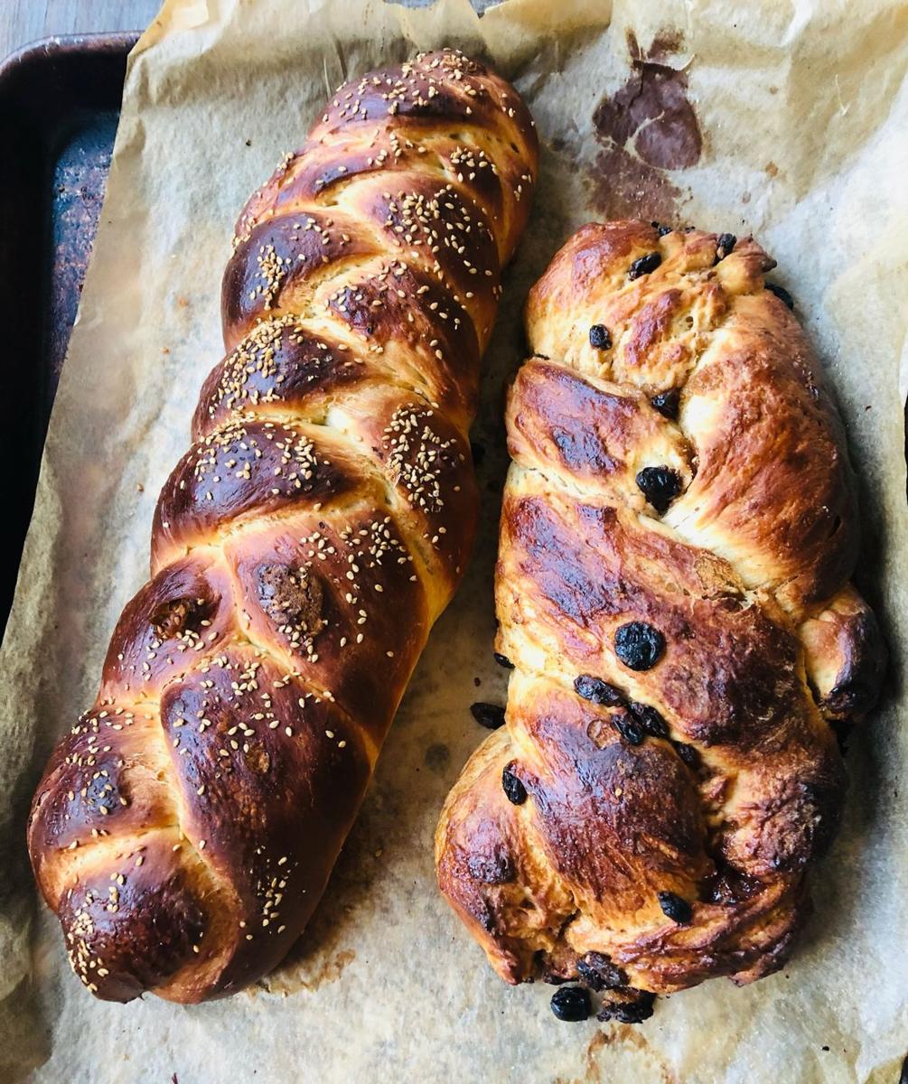 Two braided challah loaves