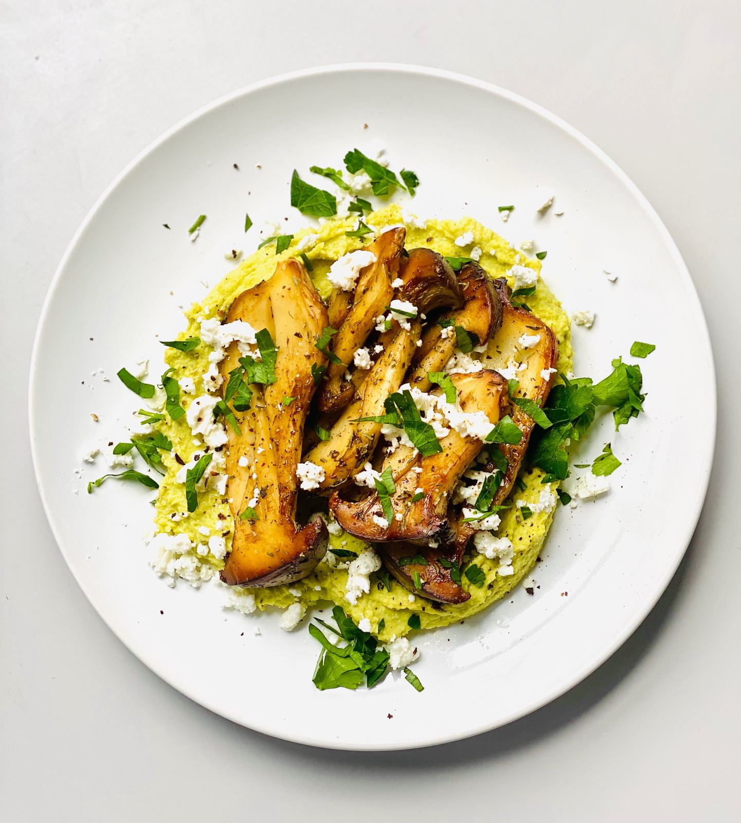 King trumpet mushrooms with greens