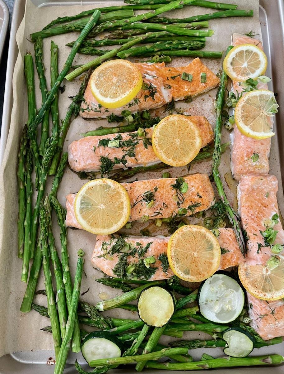 Sheet-pan salmon with lemon and asparagus